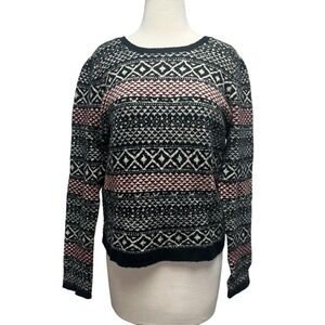 Soft Joie Womens Nordic Fair Isle Sweater Large‎ Wool Blend Red Navy Blue White